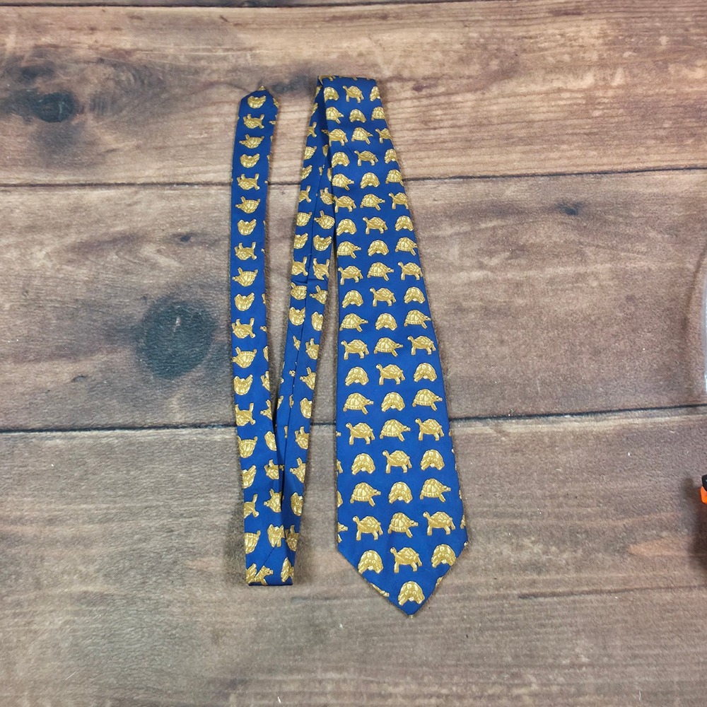 Polo Ralph Lauren Tie Mens OS Blue Good Silk Turtle Animal Print Hand Made USA